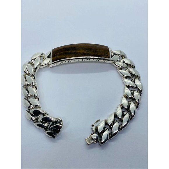 David Yurman Cuban Link Curb Tiger Eye ID Plate Bracelet